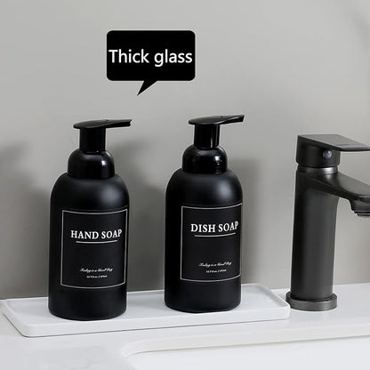 rejomiik 2 Pack Foaming Thick Glass Foam Hand Soap Dispenser for Bathroom or Kitchen Sink, 13 oz Pump Bottles for Hand soap, Body Wash, Matte Black