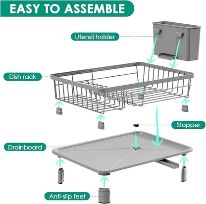 GAOKASE Dish Drying Rack, Stainless Steel-Dish Rack, Dish Racks for Kitchen Counter, Kitchen Dish Drainers with Removable Utensil Holder,New Drain Outlet,Plate Rack and Drainboard,(gray-11 W x 15" L) - Image 7