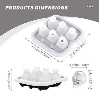 Skull Ice Cube Mold, 6-Cavity Silicone Ice Tray for Whiskey, Cocktails, and Beverages, Food-Grade Flexible Ice Maker for Halloween & Party Drinks, Easy Release & Dishwasher Safe (Blue)