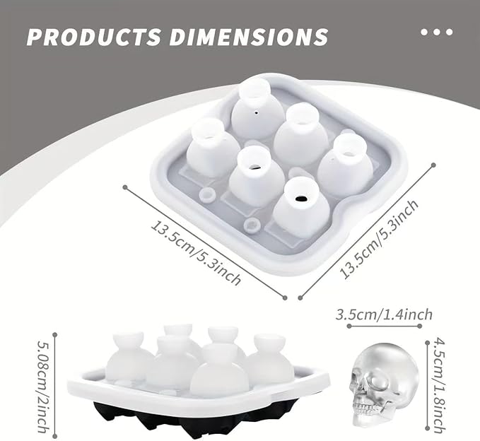 Skull Ice Cube Mold, 6-Cavity Silicone Ice Tray for Whiskey, Cocktails, and Beverages, Food-Grade Flexible Ice Maker for Halloween & Party Drinks, Easy Release & Dishwasher Safe (Orange)