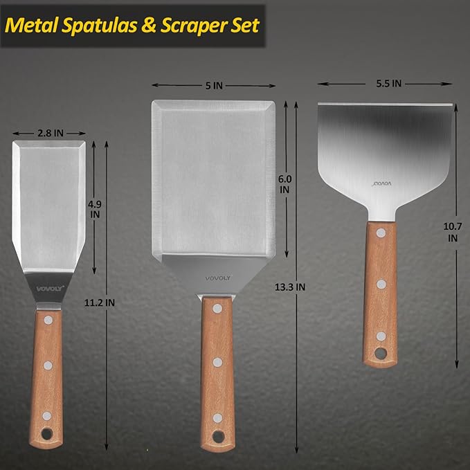Stainless Steel Metal Spatula Set For Griddle, Grill Spatula Scraper for BBQ/Flat Top Grill- Full Tang Handle -Thicked Blade- Beveled Edges, Great Griddle Accessories for Pancake/Smash Burgers - Image 2