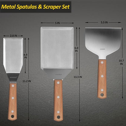 Stainless Steel Metal Spatula Set For Griddle, Grill Spatula Scraper for BBQ/Flat Top Grill- Full Tang Handle -Thicked Blade- Beveled Edges, Great Griddle Accessories for Pancake/Smash Burgers - Image 2
