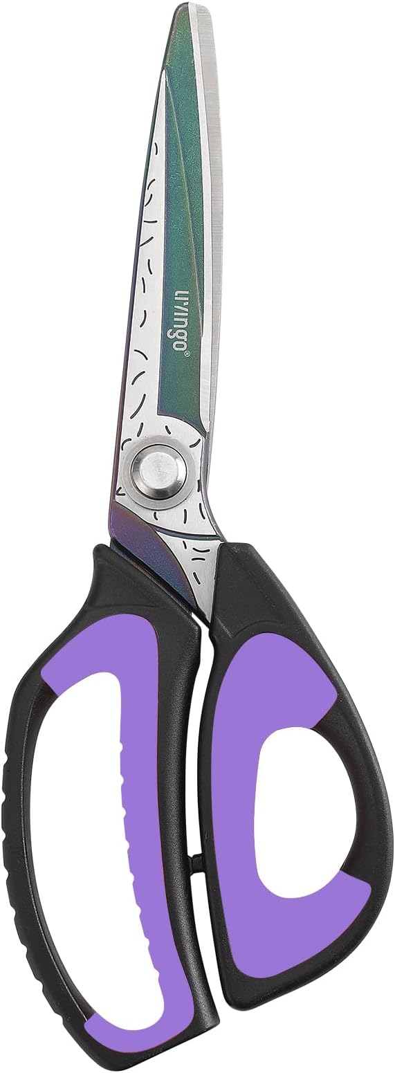 LIVINGO Heavy Duty Industrial Scissors: 10" Utility Stainless Steel Scissors all Purpose Premium Titanium Coating Forged Shop Shears for Household Pruning, Gardening, Construction, Black & Purple by LIVINGO