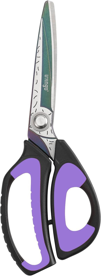 LIVINGO Heavy Duty Industrial Scissors: 10" Utility Stainless Steel Scissors all Purpose Premium Titanium Coating Forged Shop Shears for Household Pruning, Gardening, Construction, Black & Purple by LIVINGO
