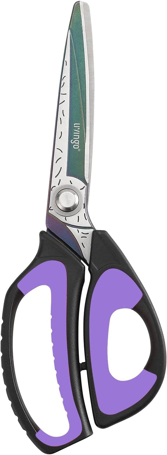 LIVINGO Heavy Duty Industrial Scissors: 10" Utility Stainless Steel Scissors all Purpose Premium Titanium Coating Forged Shop Shears for Household Pruning, Gardening, Construction, Black & Purple by LIVINGO