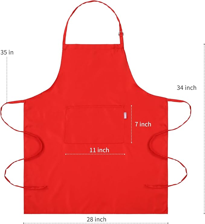 Red Apron for Women with Pockets | Lightweight and Adjustable Mens Kitchen Apron
