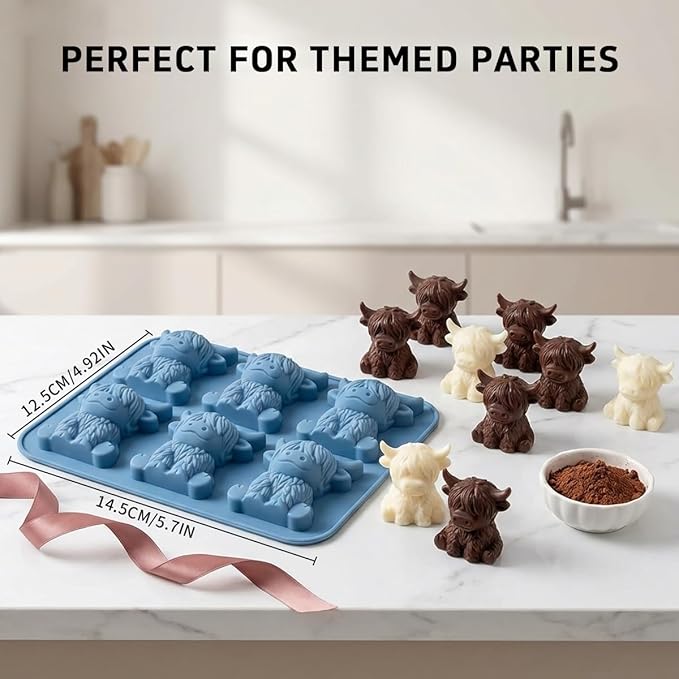 Mini Highland Cow Ice Cube Mold - Cute 3D Silicone Tray for Whiskey, Cocktails & Party Drinks, Fun Cow-Shaped Ice Maker for Bar, Home, Birthday Gift for Cow Lovers