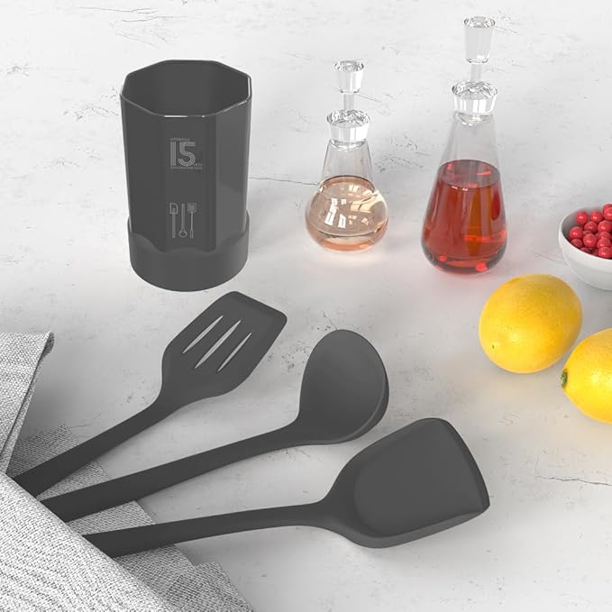 AOTHOD Silicone Cooking Utensils Set - 446°F Heat Resistant Kitchen Utensils,Spatula Sets,Turner Tongs,Spoon,Kitchen Utensil Gadgets Tools Set for Nonstick Cookware,Dishwasher Safe BPA Free (Gray) - Image 7