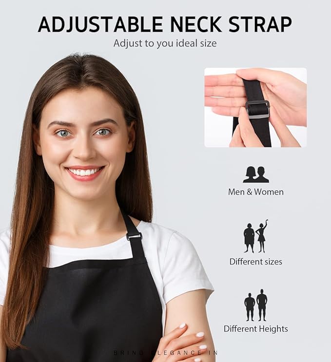 Syntus 12 Pack Bib Apron, Unisex Aprons Adjustable Waterdrop Resistant with 2 Pockets Cooking Kitchen Apron for Chef, BBQ Drawing Apron Bulk, Black - Image 5