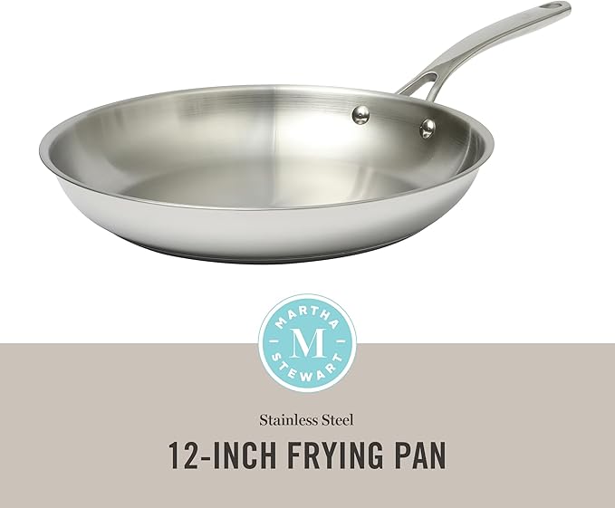 Martha Stewart Castelle Large 12" Stainless Steel Frying Pan Non Toxic Fry Pan Skillet - Image 2
