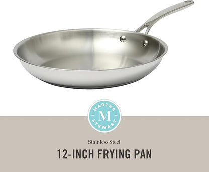 Martha Stewart Castelle Large 12" Stainless Steel Frying Pan Non Toxic Fry Pan Skillet - Image 2