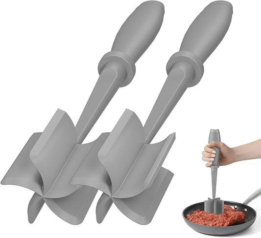 2 Pcs Meat Chopper, Hamburger Grinder, Premium Heat Resistant Smasher for Ground Beef, Burger Grinder Nylon Potato Mix Tool-Black-Grey by PGYARD
