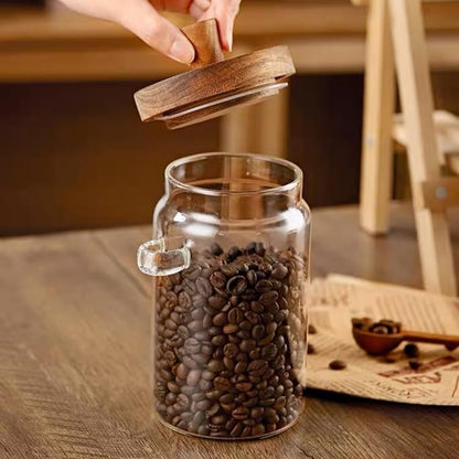ANSQU Glass Jar with Lid, 20.3oz Food Storage Containers Coffee Jar Coffee Grounds Container, Glass Food Storage Canister, Cute Jar (1 Pack)