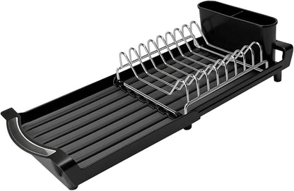 Dish Drying Rack Compact Expandable - A Space-Saving, Stainless Steel, Rust-Resistant Dish Drainer for Kitchen and Apartment Countertops/Sink Cabinets, Extendable from 11.42 to 19.9 inches(Black) by PINCHENG
