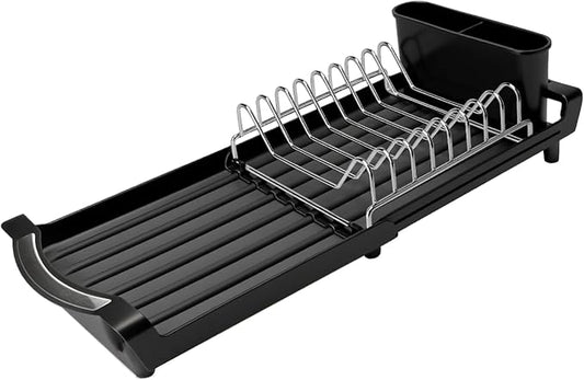 Dish Drying Rack Compact Expandable - A Space-Saving, Stainless Steel, Rust-Resistant Dish Drainer for Kitchen and Apartment Countertops/Sink Cabinets, Extendable from 11.42 to 19.9 inches(Black) by PINCHENG