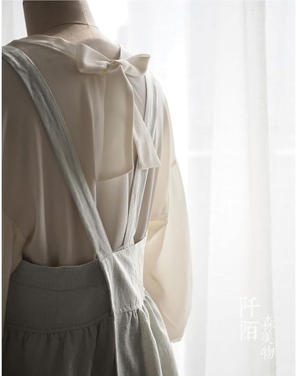 Uaussi Cotton Linen Apron Cross Back Work Apron for Women with Pockets Pinafore Dress X Cross Halter Apron for Chef Gardening - Image 2