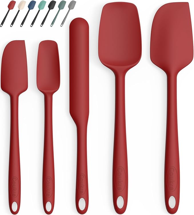 Coukre Silicone Spatula Set of 5,High Temperature Resistant, Food Grade Silicone, Dishwasher Safe, for Baking, Cooking (Pure Red) by Coukre