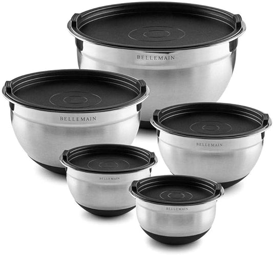 Bellemain Stainless Steel Non-Slip Mixing Bowls with Lids (5 Piece, Silver/Black) by Bellemain