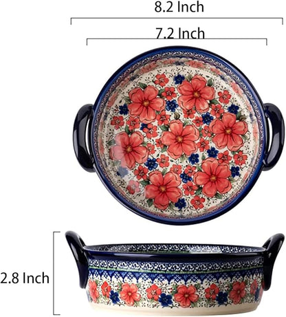 Vintage Style Cherry Blossom Flowers Pottery Bakeware Ceramic Casserole Dish Baking Pan Lasagna Pans Baking Dish with Handles for Oven to Table-1 PCS, 32 oz - Image 2