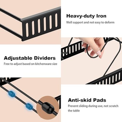 Housolution Pot and Pan Organizer Rack for Cabinet, Pot Lid Organizer with 7 Adjustable Dividers, Pan Holder Storage Rack for Kitchen Cabinet, Black - Image 3