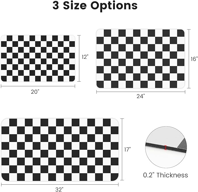 12" x 20" Checkered Dish Drying Mat for Kitchen Counter, Absorbent Coffee Bar Mat for Espresso Machine Coffee Countertops Accessories, Black - Image 2