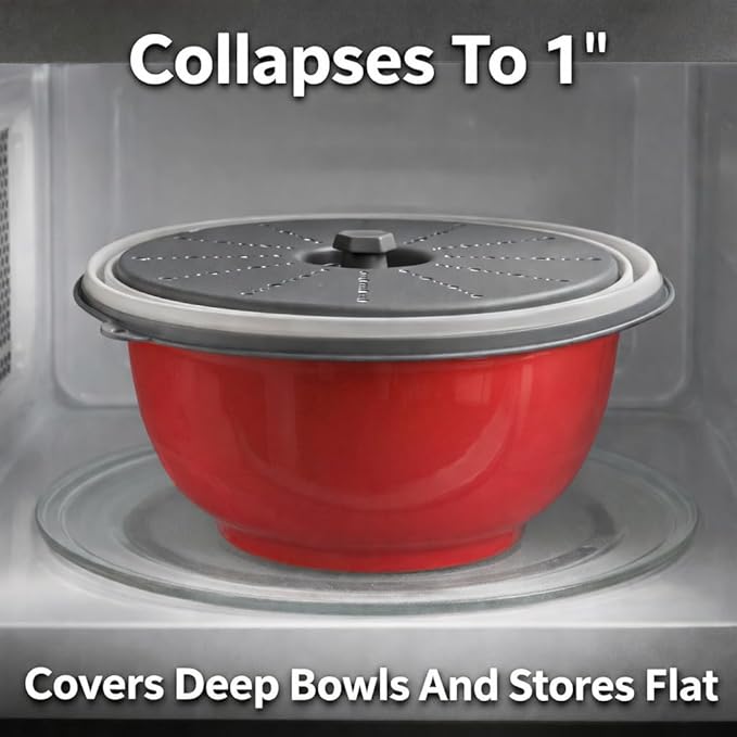 HIC Kitchen Collapsible Microwave Food Cover, BPA Free, Contains Splatter and Mess - Image 3