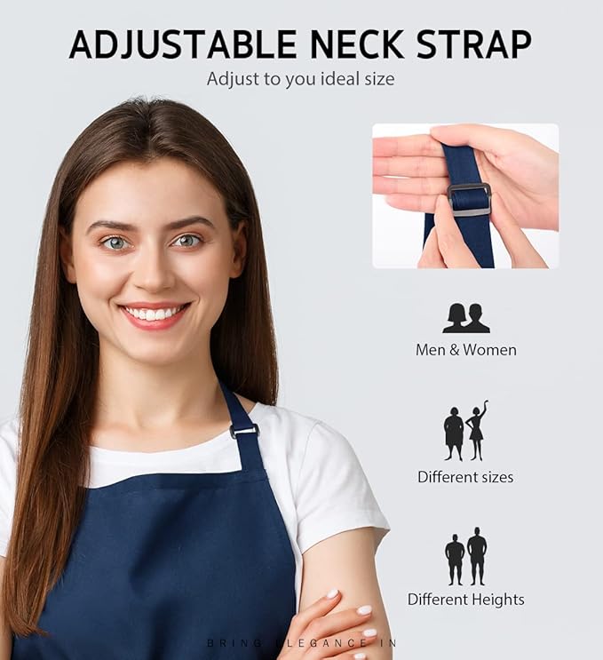Syntus Apron for Men Women, Adjustable Cooking Kitchen Chef Aprons with 2 Pockets, Cotton/Polycotton/Polyester - Image 5