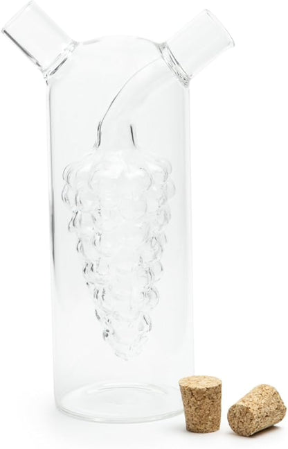 Fox Run 7050 Run Grape Motif Oil and Vinegar Cruet Dispenser Bottle, Clear Borosilicate Glass