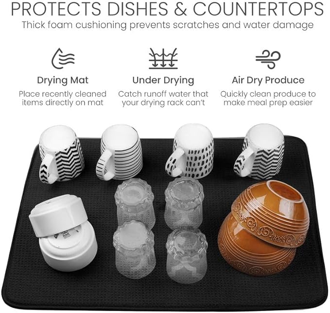 Bellemain XL Dish Mat Microfiber Dish Drying Mat, Super absorbent (Black, 17" x 24") - Image 6