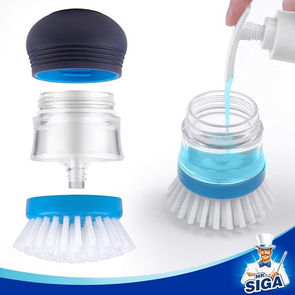MR.SIGA Soap Dispensing Palm Brush, Kitchen Brush for Dish Pot Pan Sink Cleaning, Pack of 2, Navy/Blue - Image 8