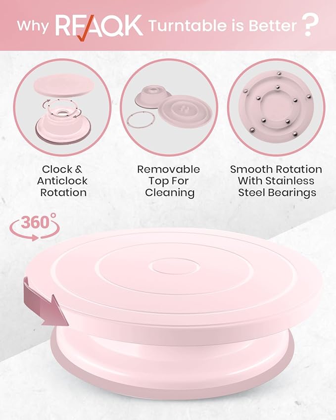 RFAQK 200PCs Cake Decorating Kit with Cake Turntable & Leveler, Baking Supplies Gift Includes 110+1 Piping Bags,55 Icing Tips,2 Frosting Spatulas, Adjustable Scraper, Video Tutorial, Booklet & more - Image 3