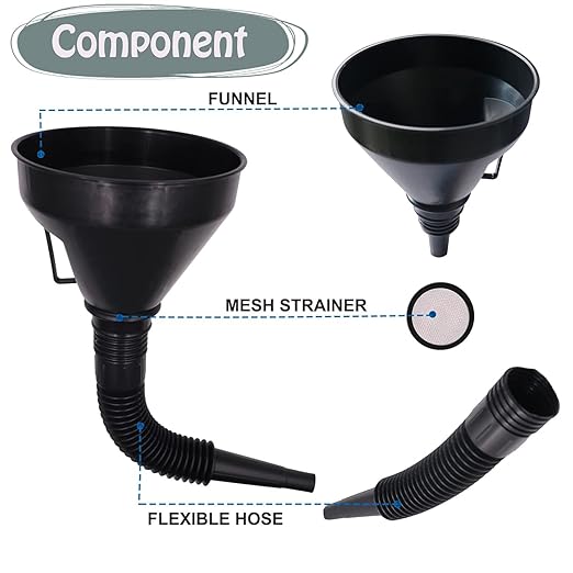 Plastic Oil Funnels for Automotive Use Set of 5, Large Flexible Fuel Funnel with Long Hose for Gas Transfer, Gasoline Funnels for Cars Boat Canning and Bottle - Image 4