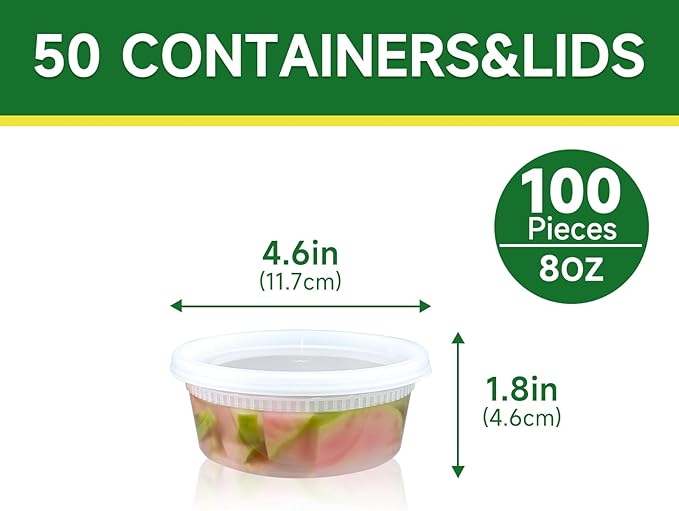 Dealusy 50 Set 8 oz Deli Containers with Lids, Leak-Proof BPA Free Plastic Take Out Bowls, Food Storage Containers for Takeout Meal Prep Storage, Freezer, Microwave & Dishwasher Safe - Image 2