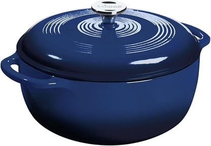 Lodge Essential Enamel Cast Iron Dutch Oven - Perfect for Bread Baking, Braising, Marinating & Slow Cooking - Features Moisture-Sealing Lid & Dual Handles - Kitchen Essentials - 6 Quarts - Indigo by Lodge