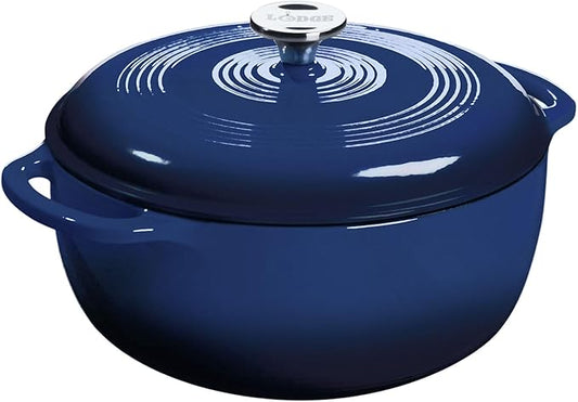 Lodge Essential Enamel Cast Iron Dutch Oven - Perfect for Bread Baking, Braising, Marinating & Slow Cooking - Features Moisture-Sealing Lid & Dual Handles - Kitchen Essentials - 6 Quarts - Indigo by Lodge