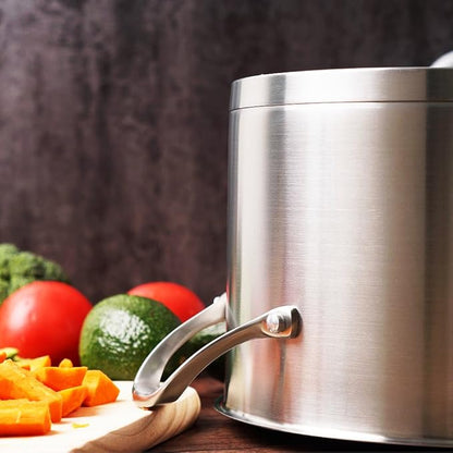 HOMI CHEF HEAVY ECOLOGICAL NICKEL FREE Stainless Steel Stock Pot 8QT with Lid (No Toxic Non Stick Coating, 5.1LBS) - Induction Pot 8 Quart Matte Polished Cooking Pot