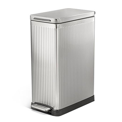 Home Zone Living 12 Gallon Slim Step Trash Can with Soft-Close Lid, Reeded Stainless Steel, Silver by HomeZoneLiving
