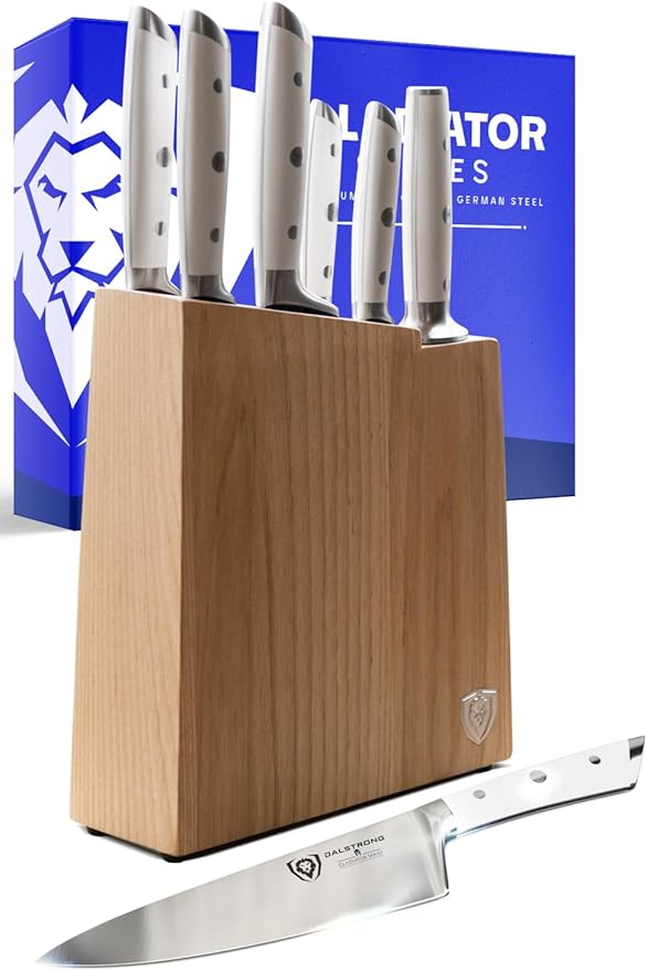 Dalstrong Knife Set Block - 8 Piece - Gladiator Series - German High Carbon Steel Kitchen Set - Premium Food-Grade White ABS Polymer Handles - NSF Certified by Dalstrong