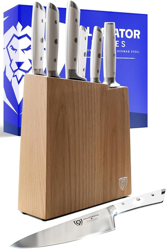 Dalstrong Knife Set Block - 8 Piece - Gladiator Series - German High Carbon Steel Kitchen Set - Premium Food-Grade White ABS Polymer Handles - NSF Certified by Dalstrong