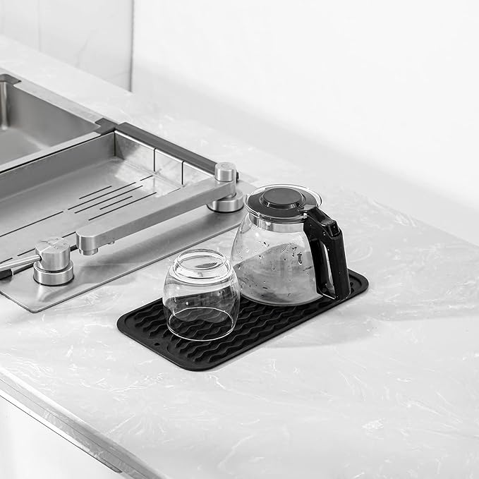 MicoYang Silicone Dish Drying Mat for Multiple Usage,Easy clean,Eco-friendly,Heat-resistant Silicone Mat for Kitchen Counter or Sink,Refrigerator or Drawer Liner Black S 12 inches x 6 inches - Image 6