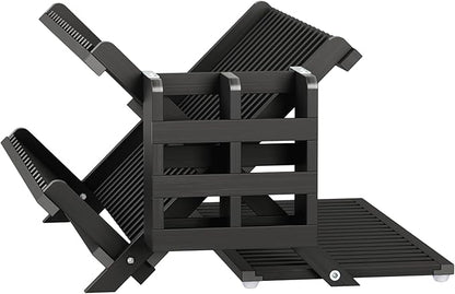 Greenual Black Bamboo Dish Drying Rack with Utensil Holder, 3 Tier Collapsible Dish Rack, Wooden Dish Racks for Kitchen Counter, Large Folding Drying Holder with Absorbent Dish Drying Mat - Image 7