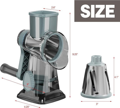 Cheese Grater Cheese Shredder with 3 Interchangeable Blades, Rotary Cheese Grater Manual Vegetable Slicer with Non-slip Suction Base Peanut Nuts Grinder Vegetable Shredder Clear - Image 9