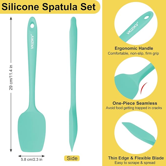 4 Pcs Silicone Spoon Spatula Set, 11.4 In, Food Grade Rubber Spatulas for Cooking, Baking, Mixing, 600°F Heat Resistant, Nonstick and Flexible Kitchen Utensils, Seamless Spoonula (Green)