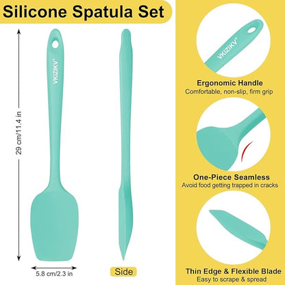 4 Pcs Silicone Spoon Spatula Set, 11.4 In, Food Grade Rubber Spatulas for Cooking, Baking, Mixing, 600°F Heat Resistant, Nonstick and Flexible Kitchen Utensils, Seamless Spoonula (Green)