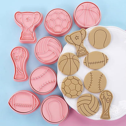 Ball Shape Cookie Cutters Set, 8-PCS 3D Football, Basketball, Baseball, Volleyball, Soccer, Tennis Cookie Cutters for Party Baking and Decoration