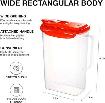 LocknLock Aqua Fridge Door Water Jug | Clear Pitcher | BPA Free Plastic Pitcher with Lid | 2 Quart Pitcher with Lid for Water, Juice, Tea & More Beverages, Red - Image 3