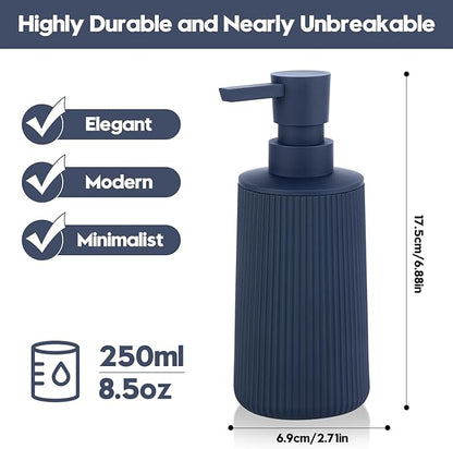 Small Soap Dispenser for Bathroom and Kitchen, Modern Farmhouse Striped Style Plastic Hand Soap Dish Soap Dispenser with Pump Matte Blue - Image 6