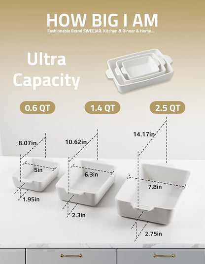 Sweejar Ceramic Bakeware Set, Rectangular Baking Dish for Oven Lasagna Pans for Cooking, Kitchen, Cake Dinner, Banquet and Daily Use, 11.8 x 7.8 x 2.76 Inches of Casserole Dishes (Beige) - Image 3