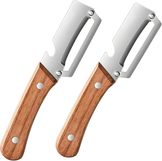 Multifunctional Vegetable Peeler with Wooden Handle, 2-in-1 Stainless Steel Vegetable Peeler with Built-in Bottle Opener for Kitchen, Hand Held Peeler Slicer Kitchen Tool for Fruit and Vegetable by GOWEGO