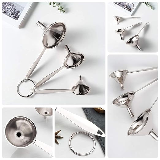 3 in 1 Metal Funnels for Filling Bottles Stainless Steel Small Kitchen Funnel Set for Transferring Essential Oils Liquid Fluid Spice Dry Ingredients Powder, Durable (‎Long-Handled Funnel) - Image 7